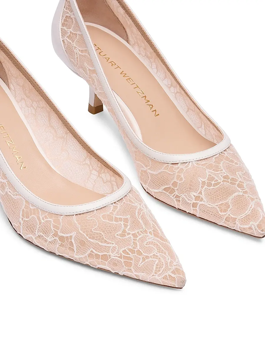 Stuart Weitzman Women's Stuart Power 50MM Floral Lace Kitten-Heel Pumps | Thumbnail 4 Stuart Weitzman Women's Stuart Power 50MM Floral Lace Kitten-Heel Pumps | Thumbnail 4