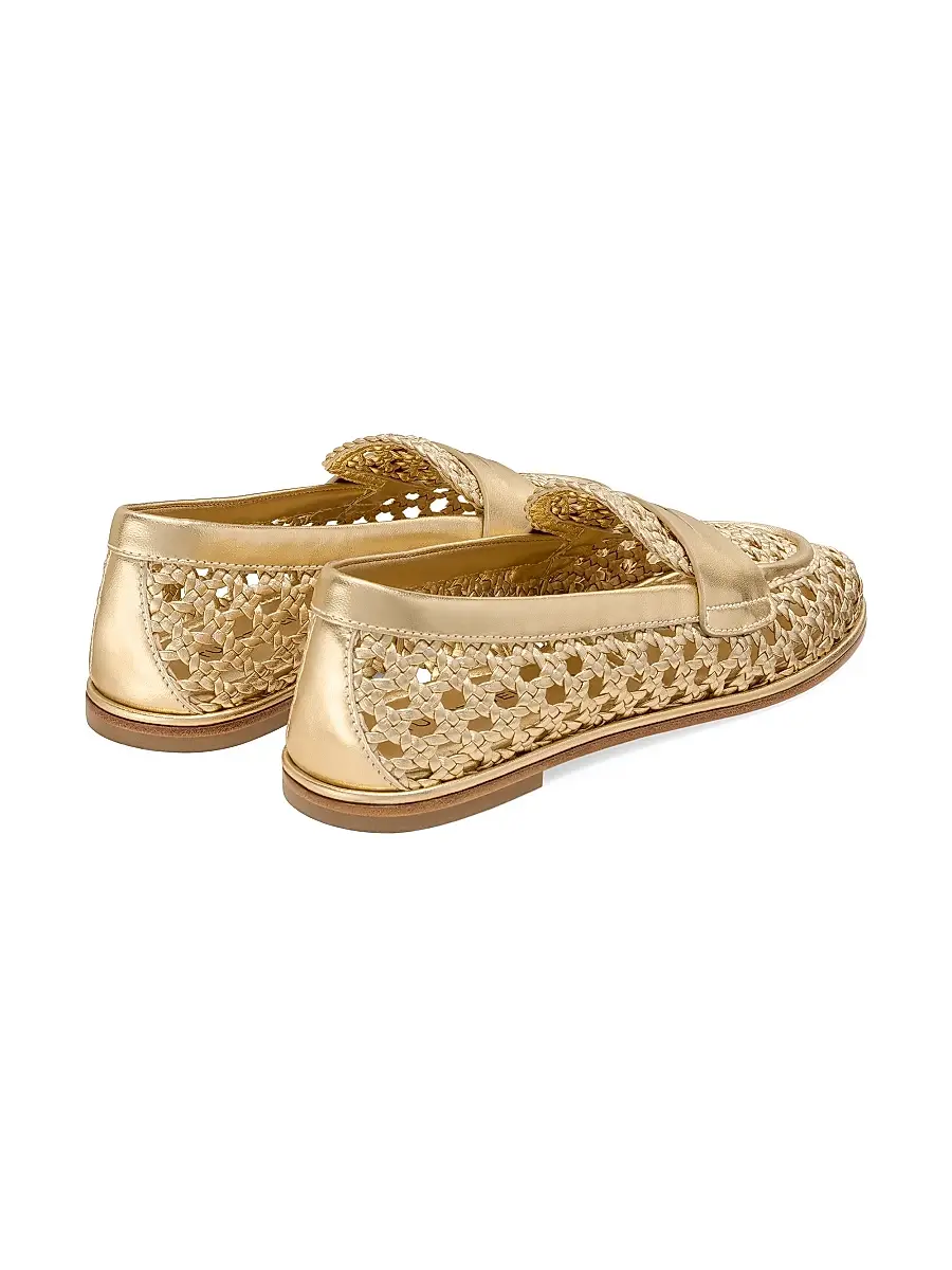 Stuart Weitzman Women's Spencer Open-Knit Leather Penny Loafers | Thumbnail 3