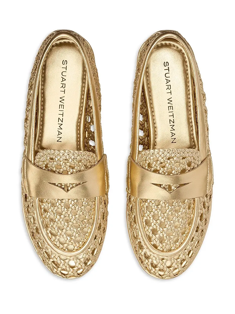 Stuart Weitzman Women's Spencer Open-Knit Leather Penny Loafers | Thumbnail 4