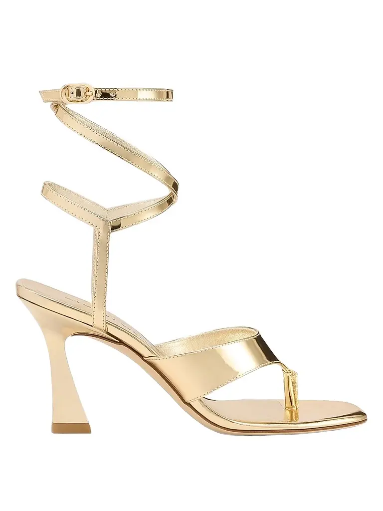 Stuart Weitzman Women's Vinnie 85MM Wrap Thong Leather Sandals - Platino | Image 1 Stuart Weitzman Women's Vinnie 85MM Wrap Thong Leather Sandals - Platino | Image 1