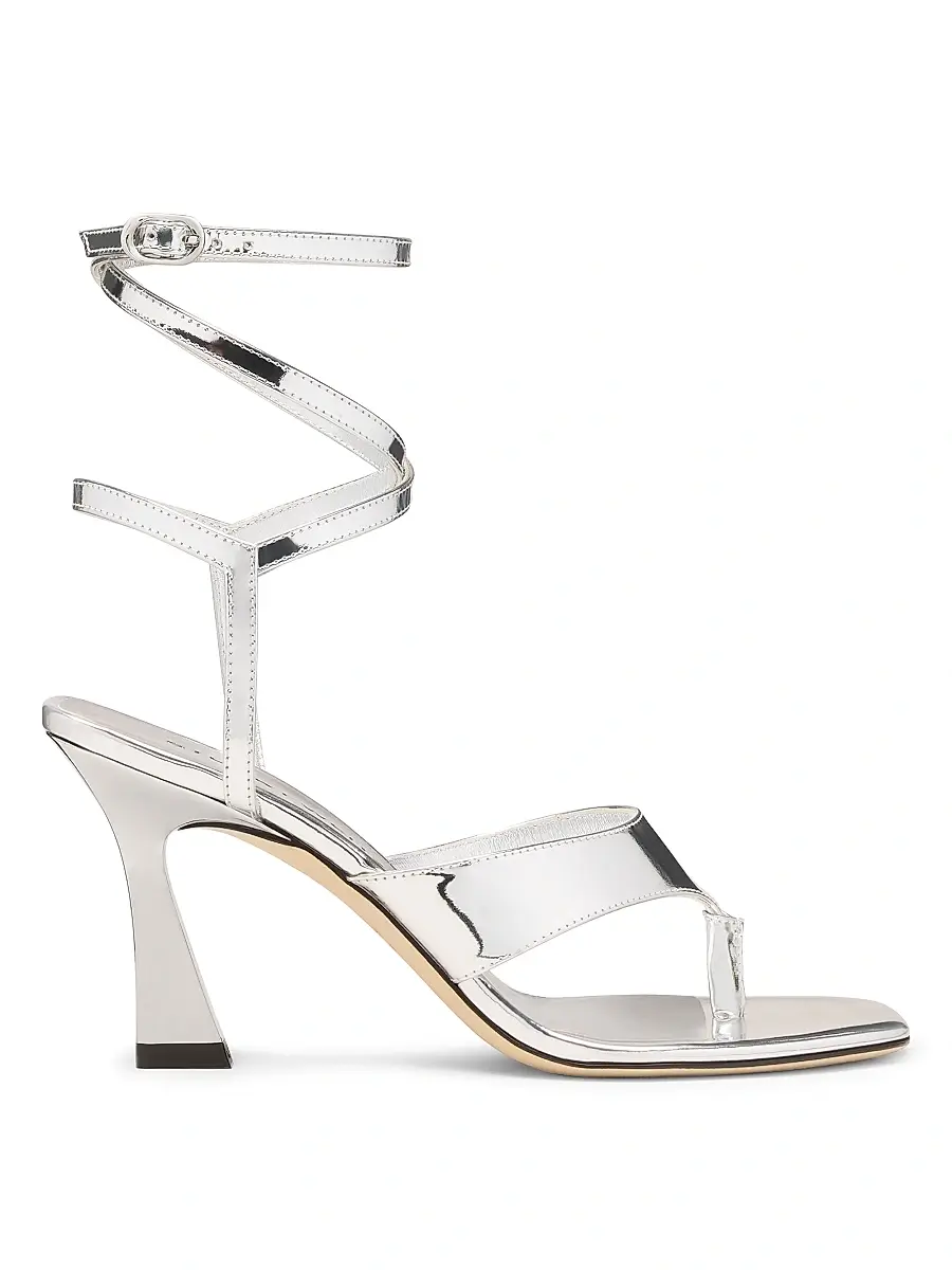 Stuart Weitzman Women's Vinnie 85MM Wrap Thong Leather Sandals - Silver | Image 1 Stuart Weitzman Women's Vinnie 85MM Wrap Thong Leather Sandals - Silver | Image 1
