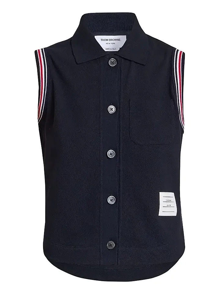 Women's Striped Trim Cotton Sleeveless Shirt