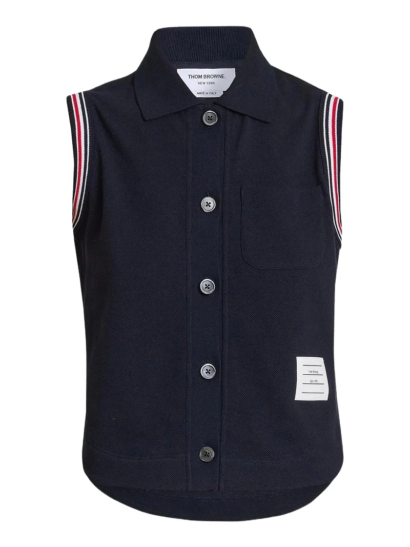 Women's Striped Trim Cotton Sleeveless Shirt Women's Striped Trim Cotton Sleeveless Shirt