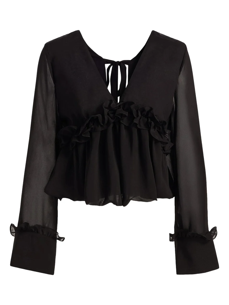 Kika Vargas Women's Cynthi Ruffled-Trim Semi-Sheer Blouse