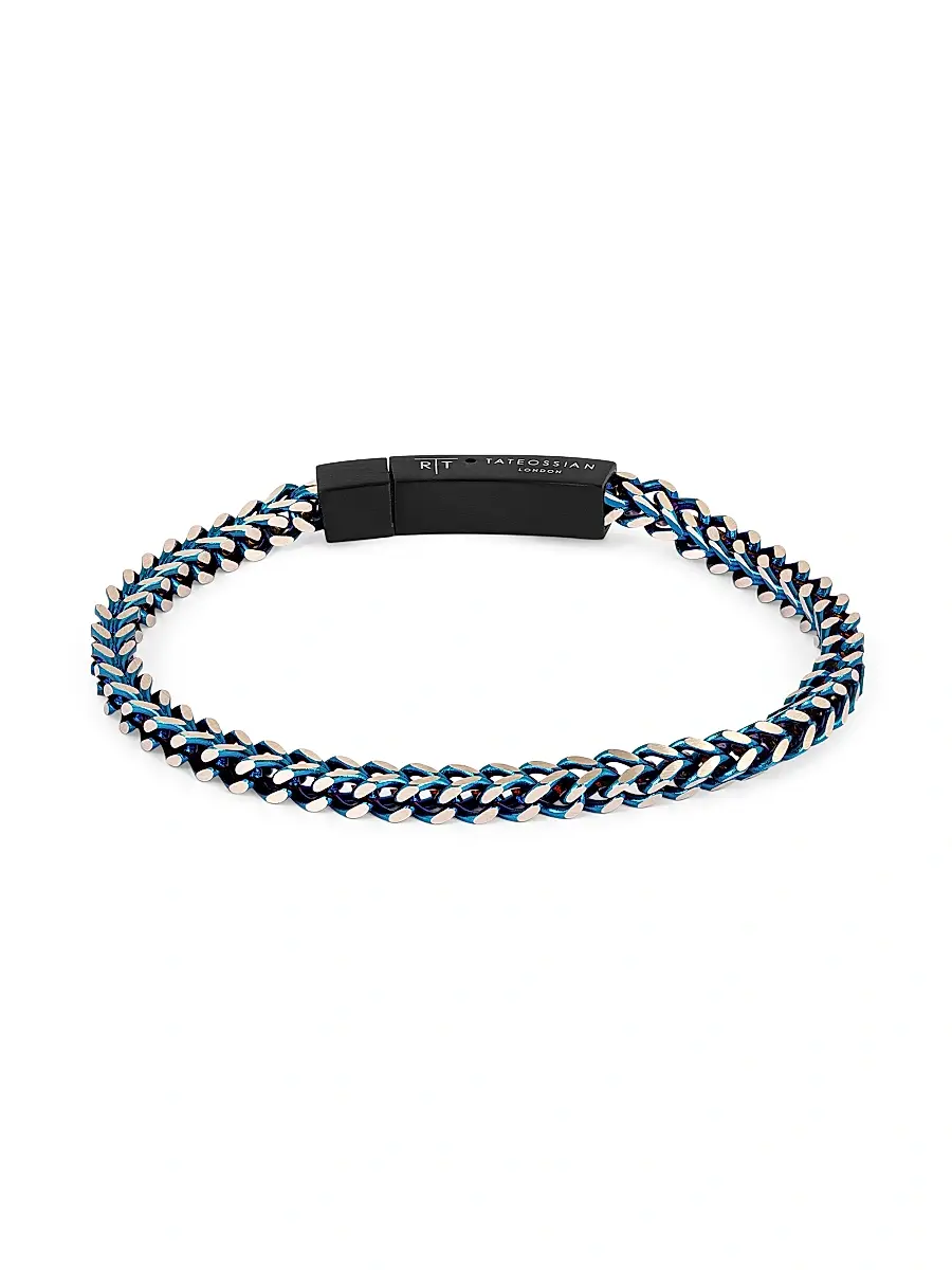 Tateossian Men's RT Stainless Steel Chevron Click Bracelet - Blue | Image 1 Tateossian Men's RT Stainless Steel Chevron Click Bracelet - Blue | Image 1