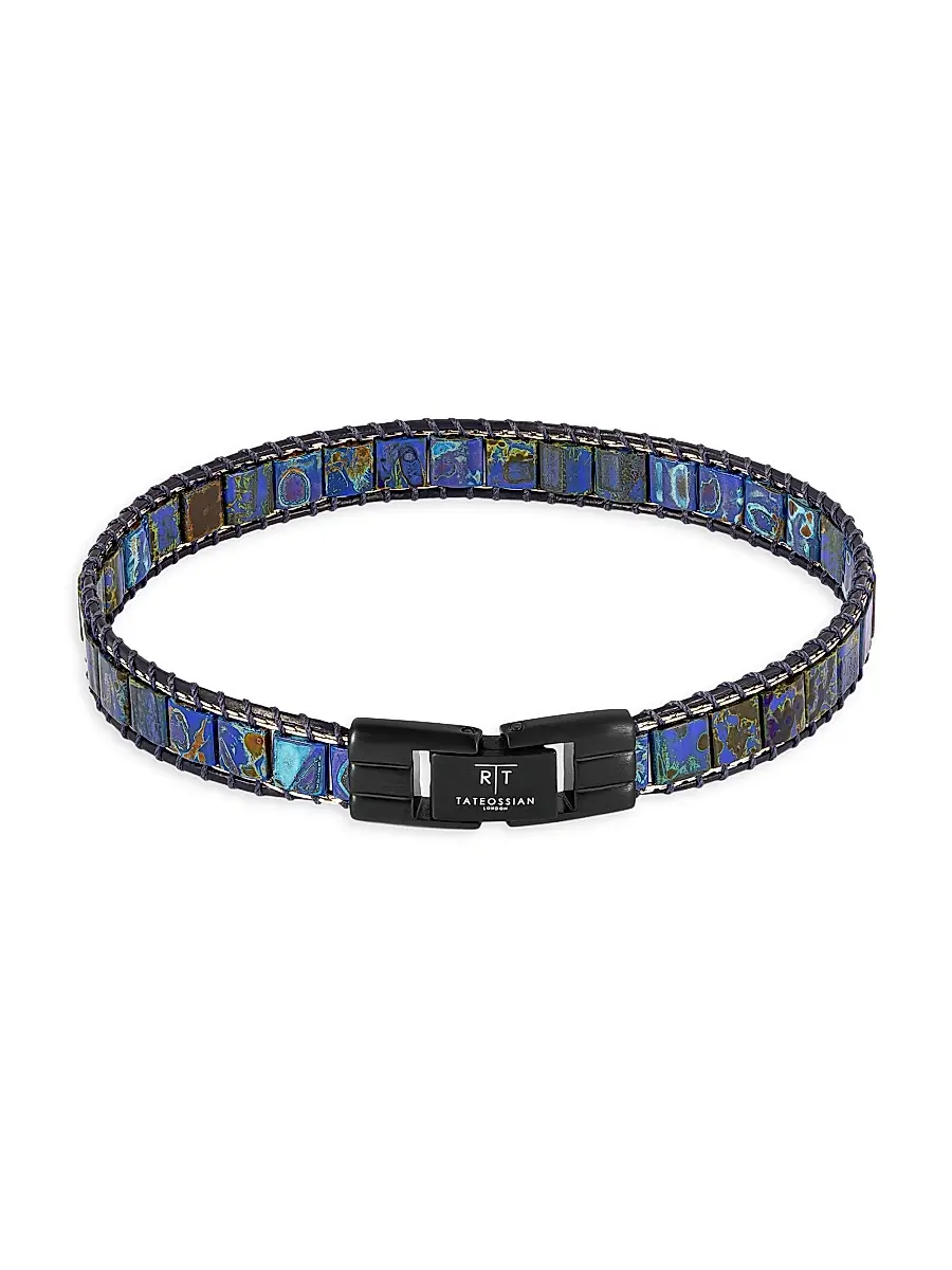 Tateossian Men's RT IP Stainless Steel & Mosaic Glass Bead Bracelet - Blue | Thumbnail 2 Tateossian Men's RT IP Stainless Steel & Mosaic Glass Bead Bracelet - Blue | Thumbnail 2