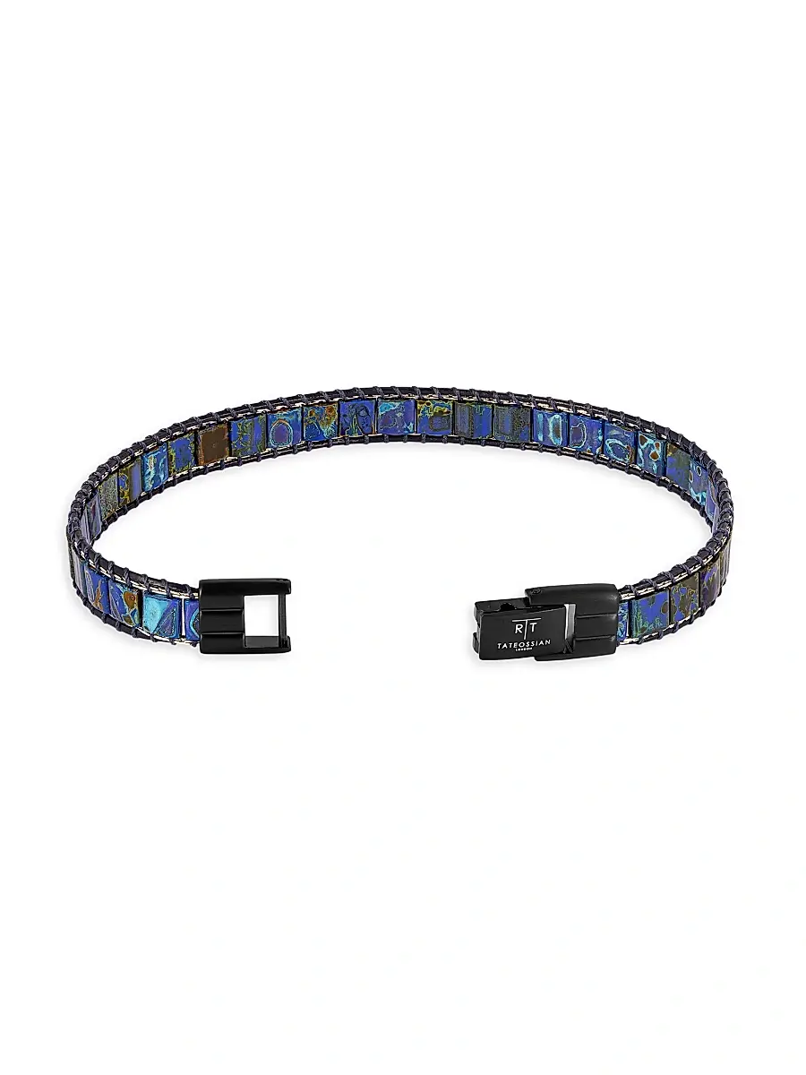 Tateossian Men's RT IP Stainless Steel & Mosaic Glass Bead Bracelet - Blue | Thumbnail 3 Tateossian Men's RT IP Stainless Steel & Mosaic Glass Bead Bracelet - Blue | Thumbnail 3