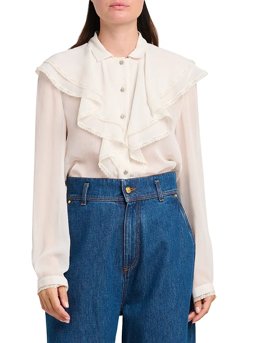 Alberta Ferretti Women's Ruffled Button-Front Blouse | Thumbnail 3
