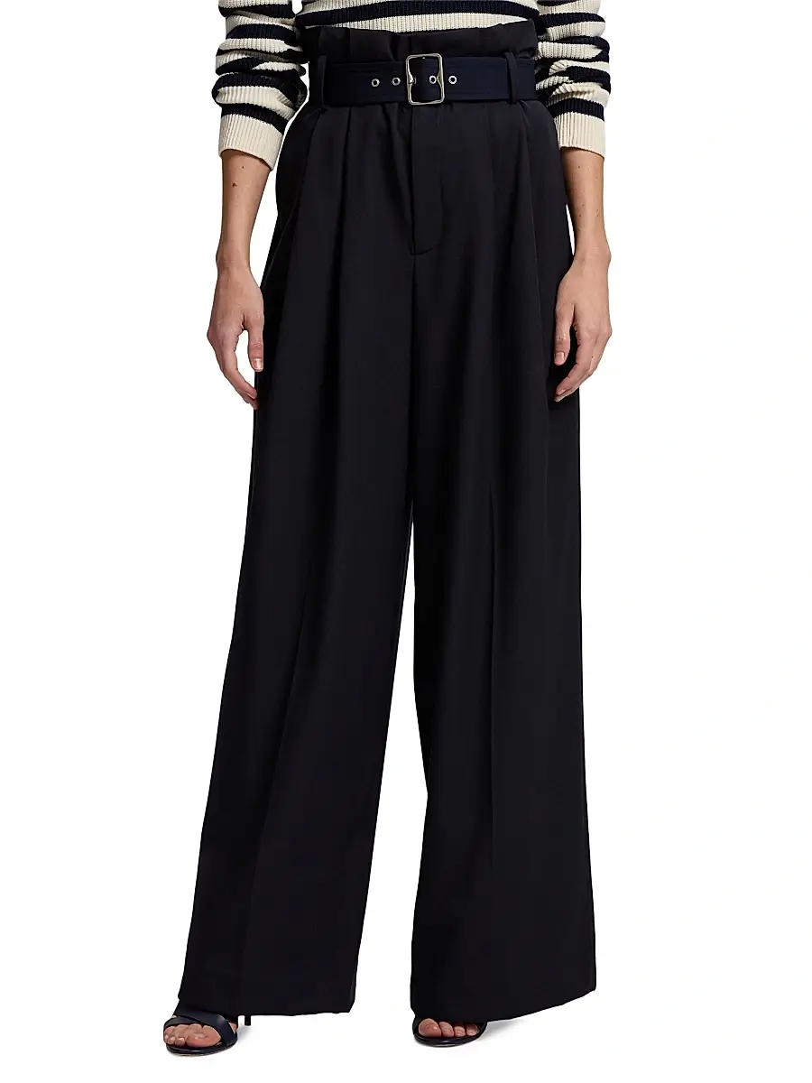 Ralph Lauren Collection Women's Alan Wool High-Rise Wide-Leg Paperbag Pants | Thumbnail 3