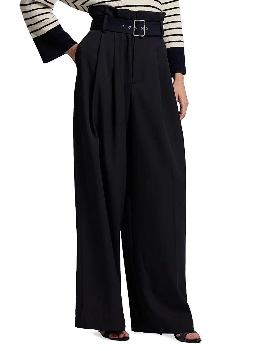 Ralph Lauren Collection Women's Alan Wool High-Rise Wide-Leg Paperbag Pants | Thumbnail 4