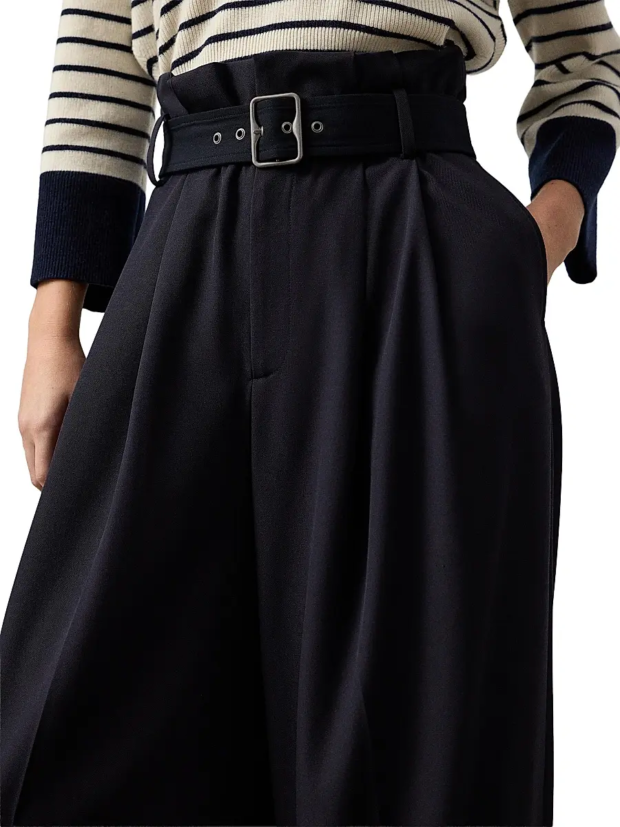 Ralph Lauren Collection Women's Alan Wool High-Rise Wide-Leg Paperbag Pants | Thumbnail 6