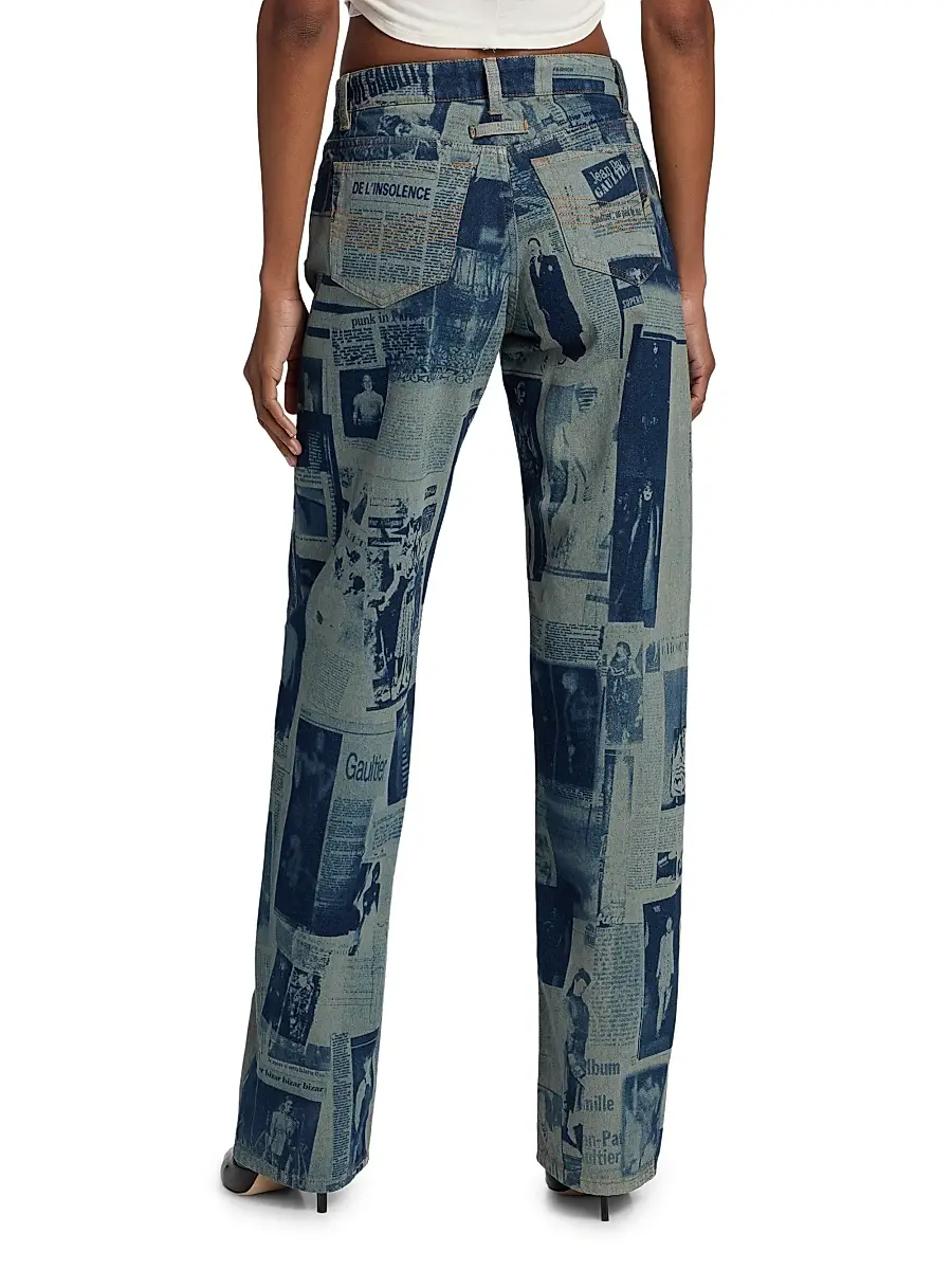 Jean Paul Gaultier Women's Newspaper Print Straight-Leg Jeans - Indigo Beige | Thumbnail 5 Jean Paul Gaultier Women's Newspaper Print Straight-Leg Jeans - Indigo Beige | Thumbnail 5
