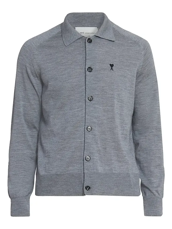 AMI PARIS Men's Collared Wool Cardigan
