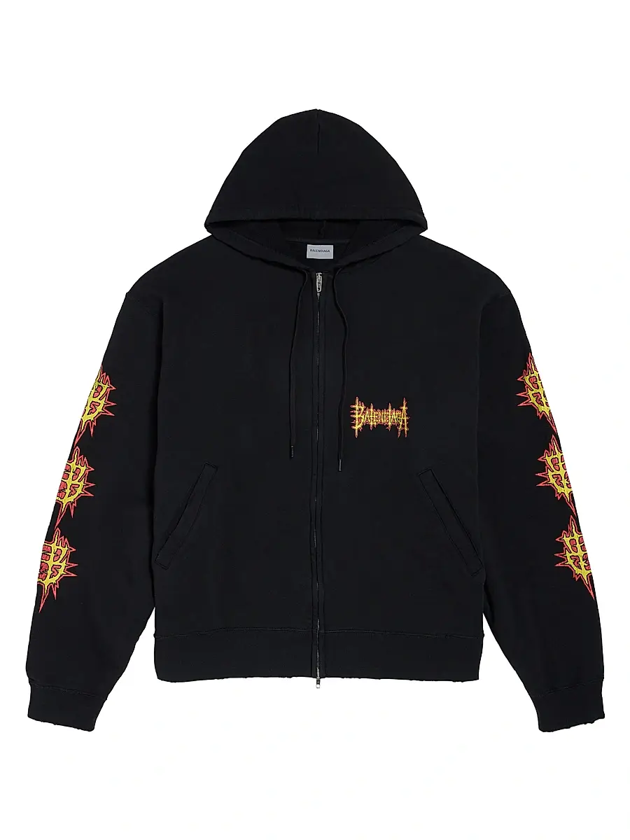 Balenciaga Men's Sacré Coeur Oversized Zip-Up Hoodie - Black | Image 1 Balenciaga Men's Sacré Coeur Oversized Zip-Up Hoodie - Black | Image 1