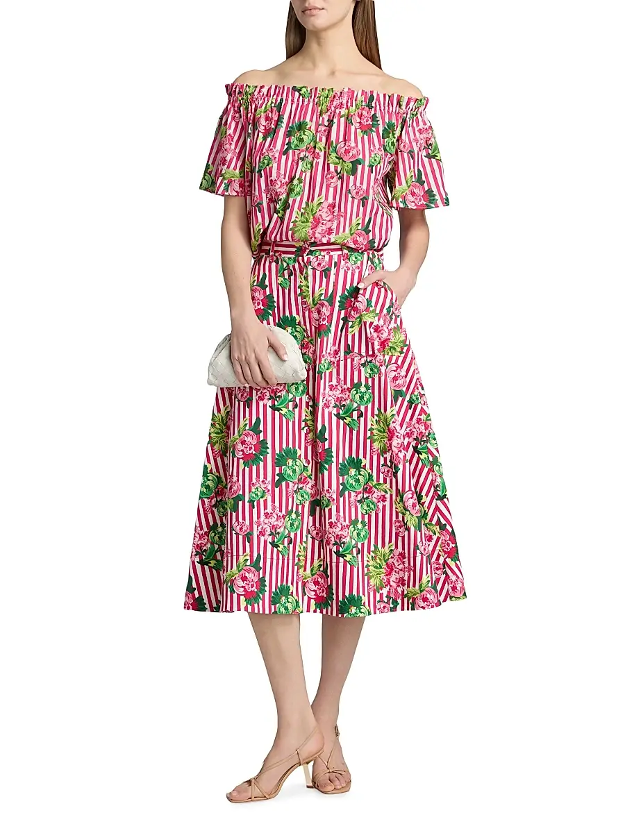 Saloni Women's Kali Striped Floral Button-Front Midi-Skirt | Thumbnail 2 Saloni Women's Kali Striped Floral Button-Front Midi-Skirt | Thumbnail 2