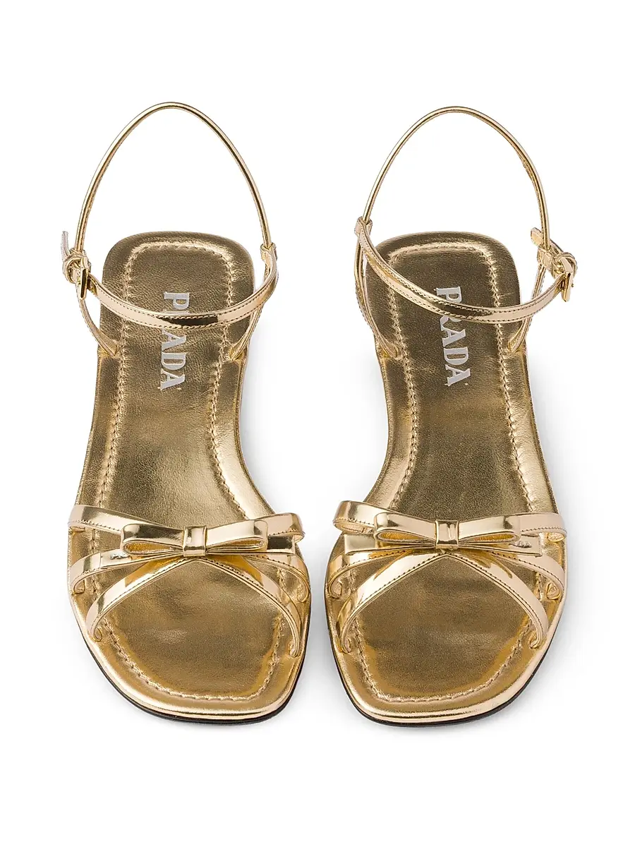 Prada Women's Flat Metallic Leather Sandals | Thumbnail 4 Prada Women's Flat Metallic Leather Sandals | Thumbnail 4