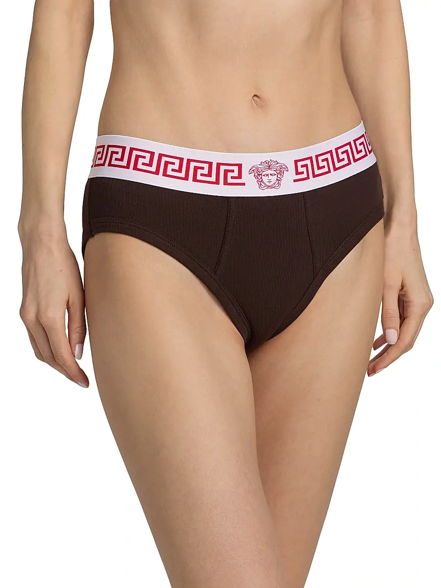 Versace Women's Slip Cotton Rib Briefs | Thumbnail 3
