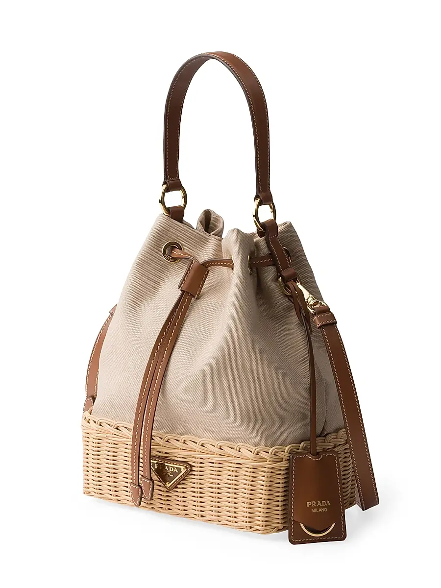 Prada Women's Wicker and Canvas Bucket Bag | Thumbnail 2 Prada Women's Wicker and Canvas Bucket Bag | Thumbnail 2