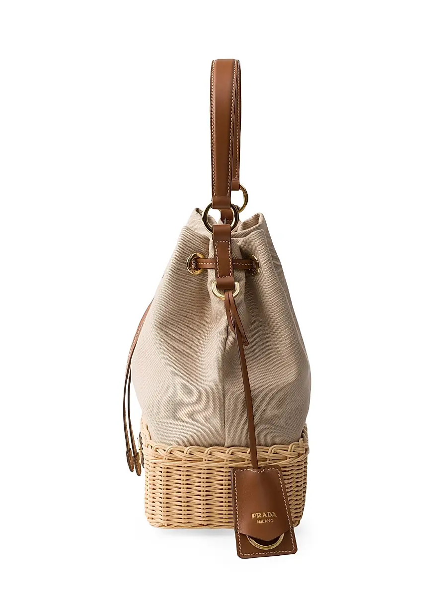 Prada Women's Wicker and Canvas Bucket Bag | Thumbnail 3 Prada Women's Wicker and Canvas Bucket Bag | Thumbnail 3