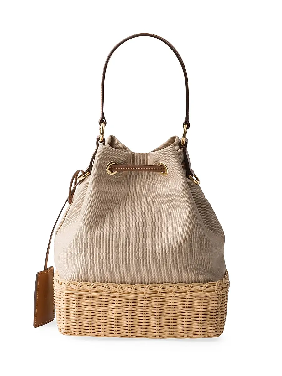 Prada Women's Wicker and Canvas Bucket Bag | Thumbnail 4 Prada Women's Wicker and Canvas Bucket Bag | Thumbnail 4