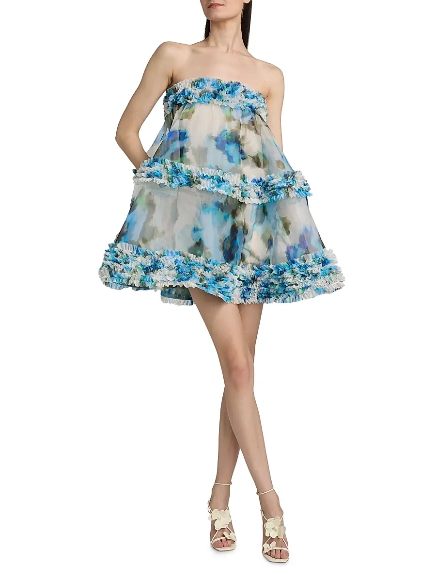 Zimmermann Women's Alchemy Ruffle Floral Strapless Minidress | Thumbnail 2 Zimmermann Women's Alchemy Ruffle Floral Strapless Minidress | Thumbnail 2
