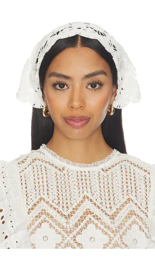 Self-Portrait White Cotton Crochet Bandana