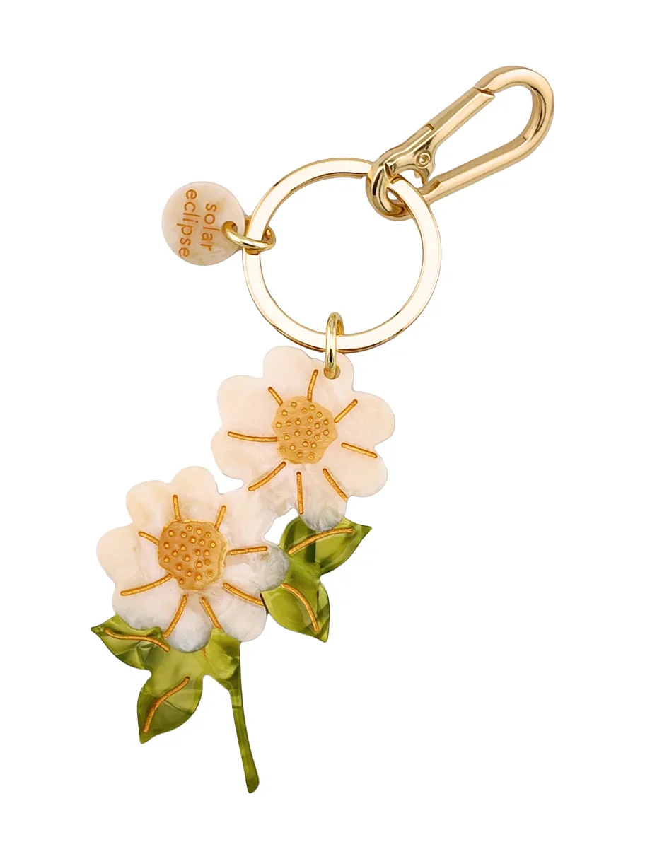 Hand-painted Vintage Daisy Stem Bag Charm & Keychain