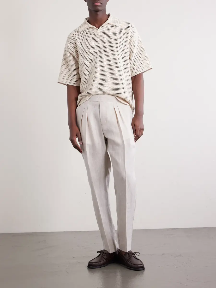 MR P. Steve Tapered Pleated Herringbone Linen Trousers - Men | Thumbnail 2 MR P. Steve Tapered Pleated Herringbone Linen Trousers - Men | Thumbnail 2