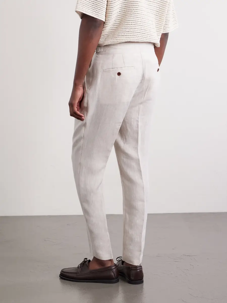 MR P. Steve Tapered Pleated Herringbone Linen Trousers - Men | Thumbnail 4 MR P. Steve Tapered Pleated Herringbone Linen Trousers - Men | Thumbnail 4