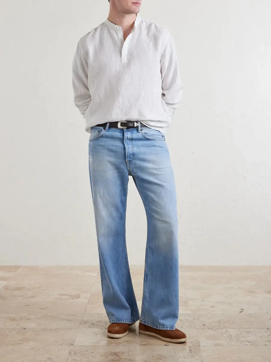 MR P. Grandad-Collar Pinstriped Linen Shirt - Men | Thumbnail 2 MR P. Grandad-Collar Pinstriped Linen Shirt - Men | Thumbnail 2