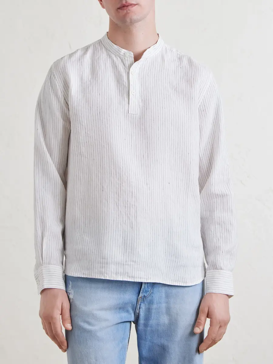 MR P. Grandad-Collar Pinstriped Linen Shirt - Men | Thumbnail 3 MR P. Grandad-Collar Pinstriped Linen Shirt - Men | Thumbnail 3