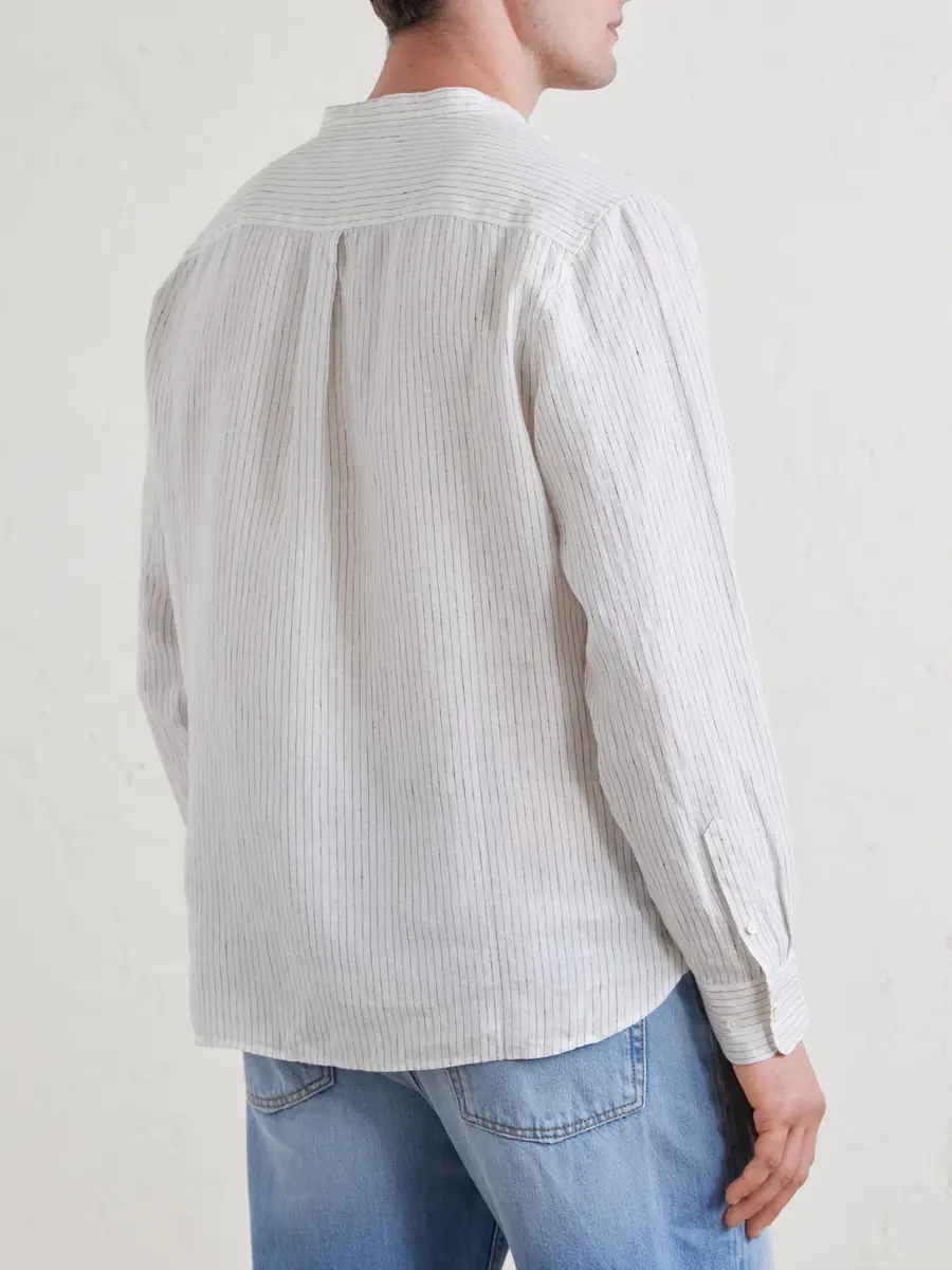MR P. Grandad-Collar Pinstriped Linen Shirt - Men | Thumbnail 4 MR P. Grandad-Collar Pinstriped Linen Shirt - Men | Thumbnail 4