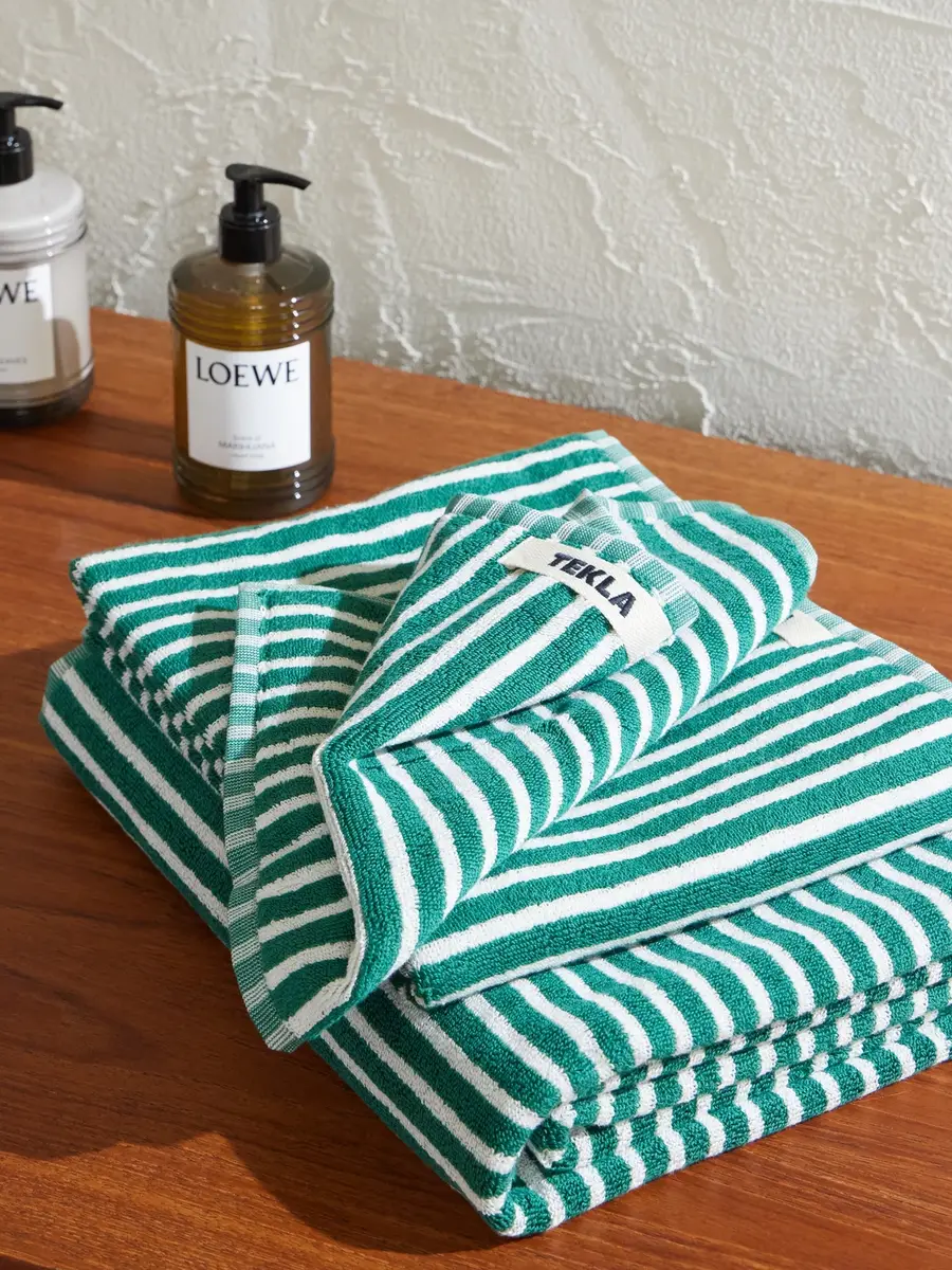 Tekla Set of Three Logo-Appliquéd Striped Organic Cotton-Terry Towels - Men | Thumbnail 2
