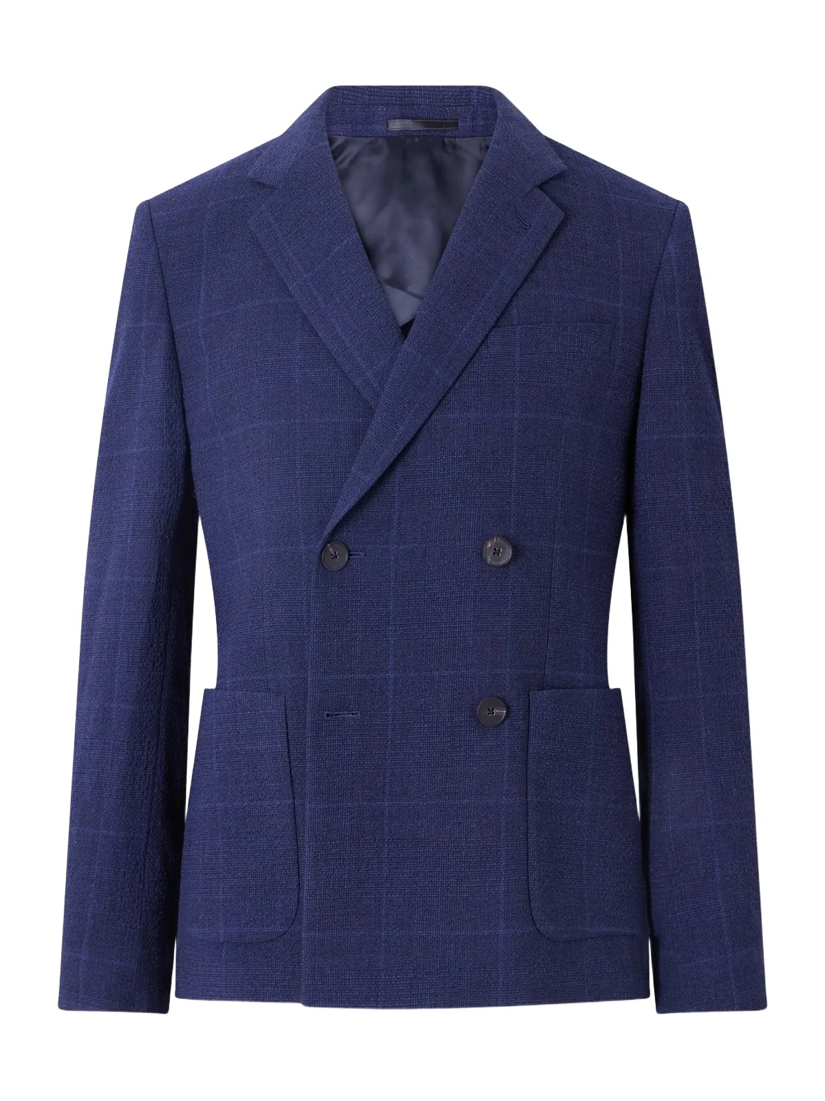 Double-Breasted Checked Wool-Blend Suit Jacket - Men Double-Breasted Checked Wool-Blend Suit Jacket - Men