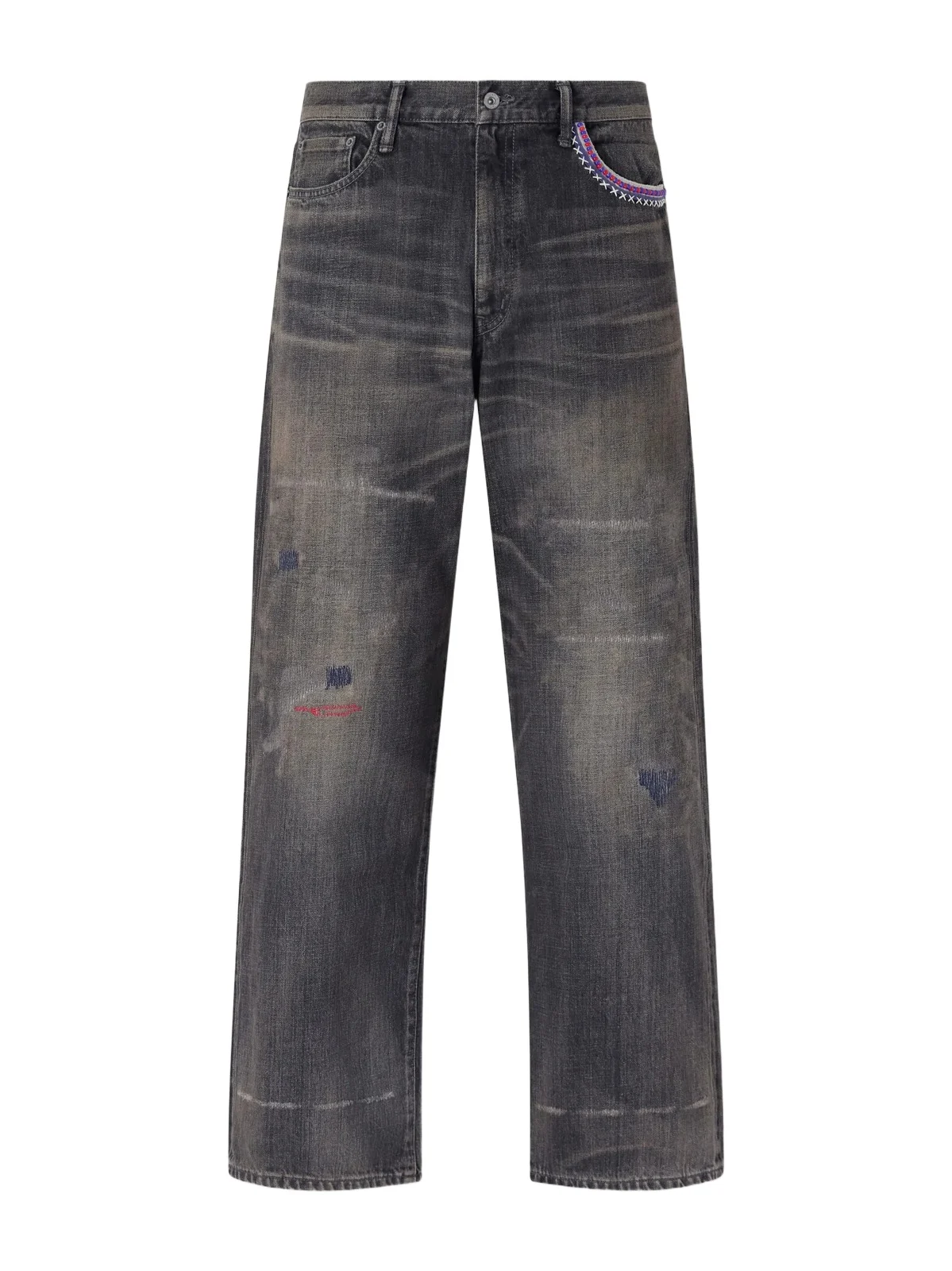 Neighborhood Savage Wide-Leg Bead-Embellished Distressed Jeans - Men