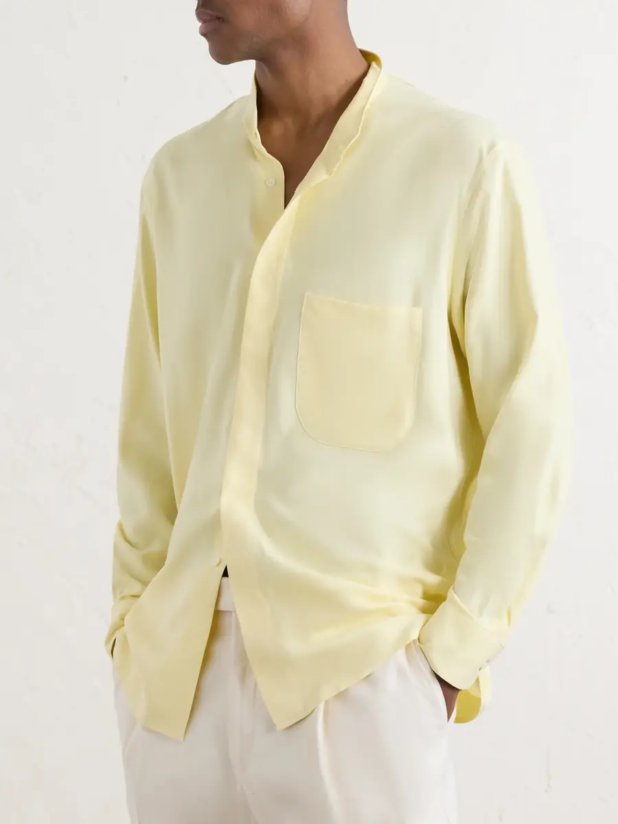 Saman Amel Grandad-Collar Silk Shirt - Men | Thumbnail 3 Saman Amel Grandad-Collar Silk Shirt - Men | Thumbnail 3