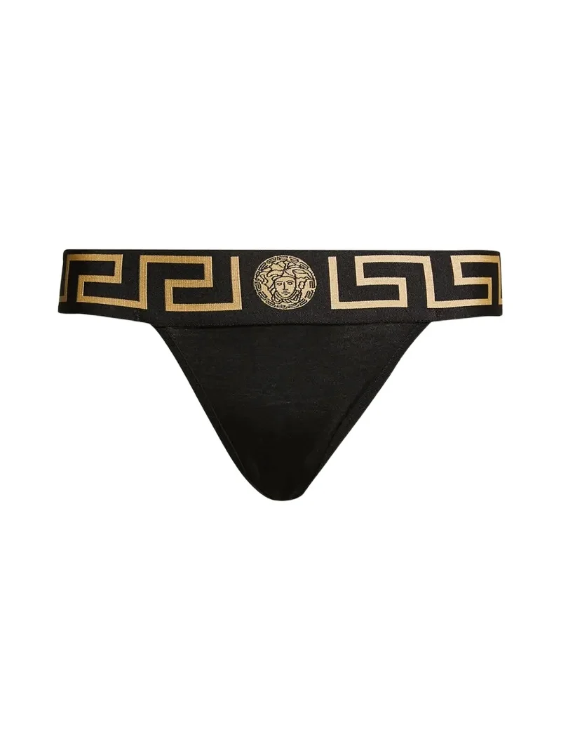Greca-Border Stretch Cotton Thong