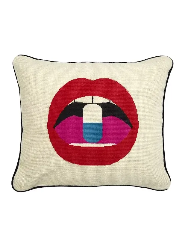 Jonathan Adler Lips Full Dose Needlepoint Throw Pillow - 18"