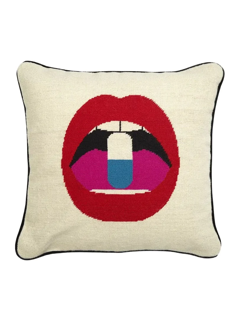 Jonathan Adler Lips Full Dose Needlepoint Throw Pillow - 18"