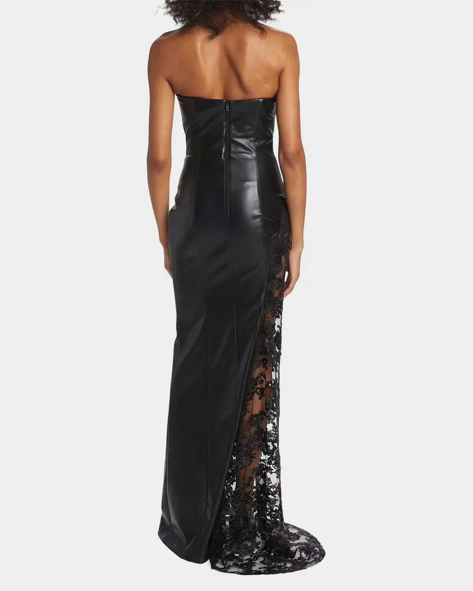 Alice + Olivia Retha Strapless Vegan Leather Lace Maxi Dress | Thumbnail 2 Alice + Olivia Retha Strapless Vegan Leather Lace Maxi Dress | Thumbnail 2