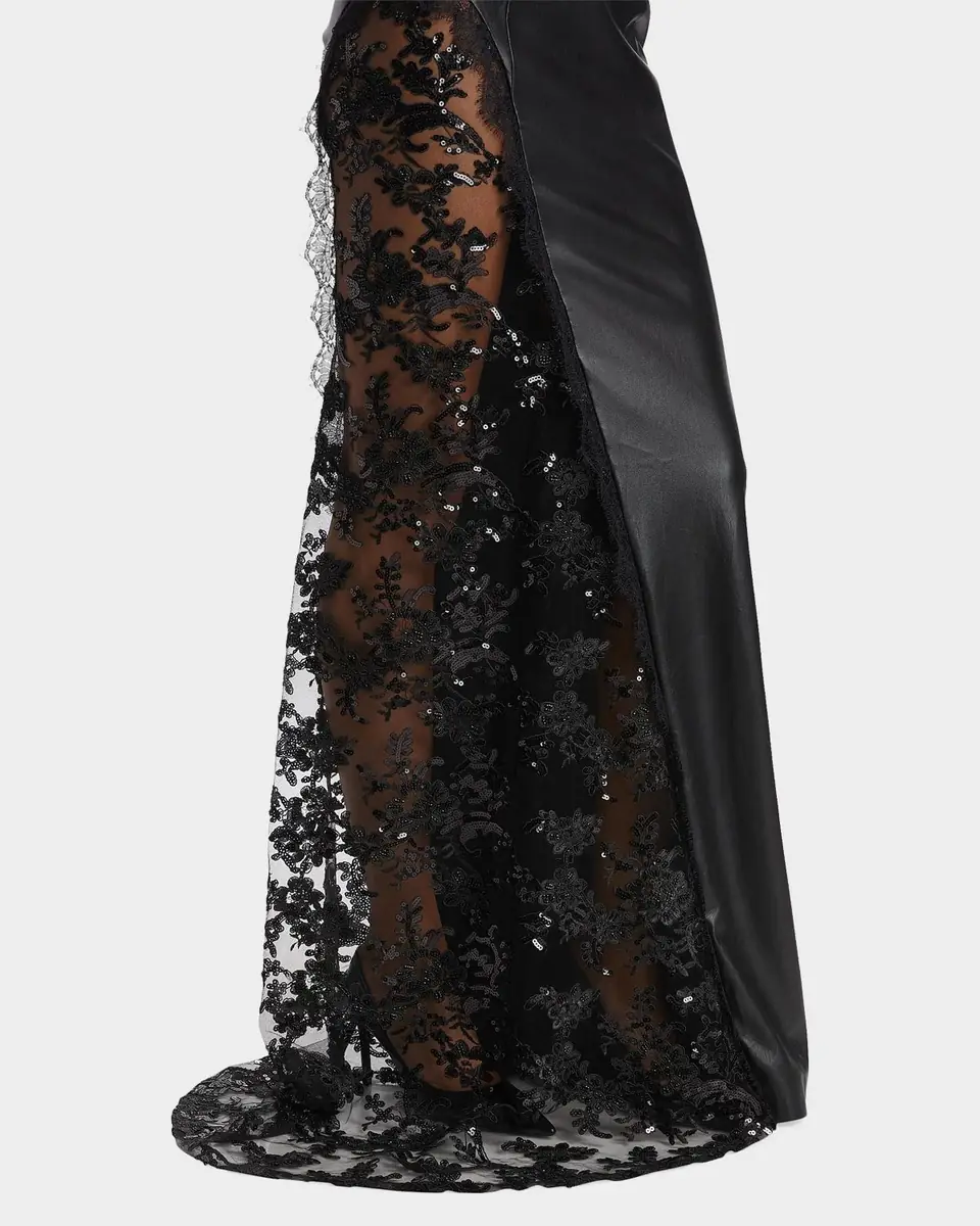 Alice + Olivia Retha Strapless Vegan Leather Lace Maxi Dress | Thumbnail 4 Alice + Olivia Retha Strapless Vegan Leather Lace Maxi Dress | Thumbnail 4