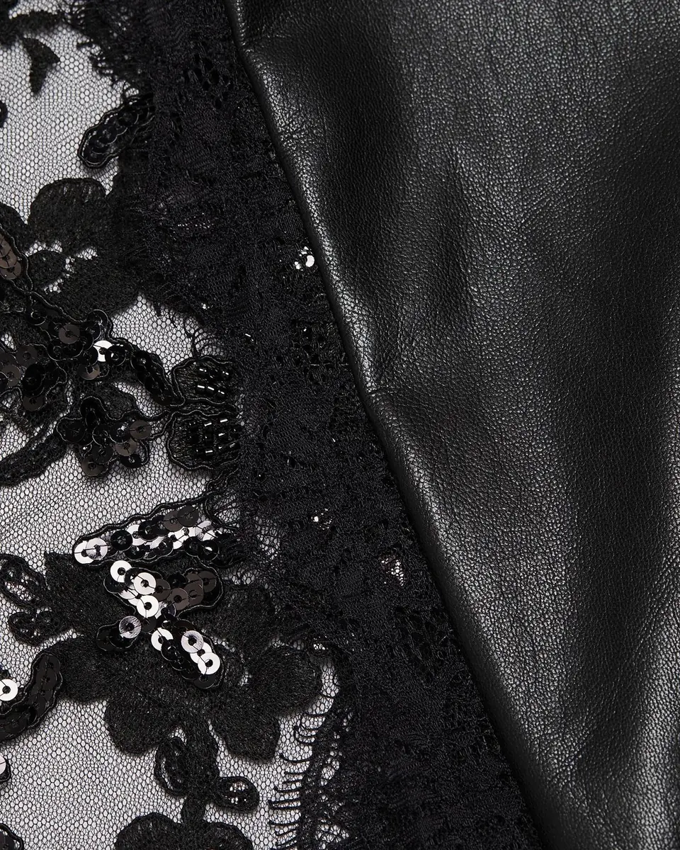 Alice + Olivia Retha Strapless Vegan Leather Lace Maxi Dress | Thumbnail 5 Alice + Olivia Retha Strapless Vegan Leather Lace Maxi Dress | Thumbnail 5