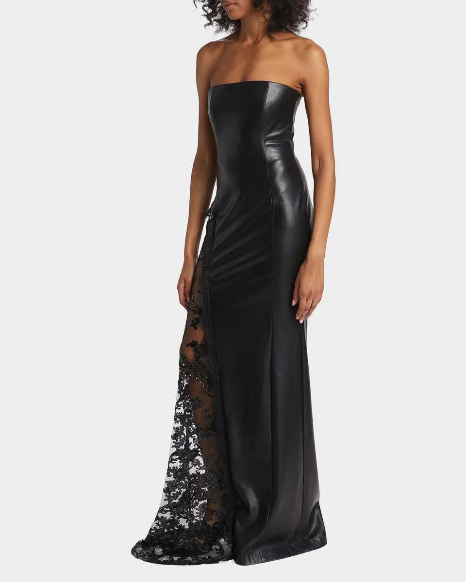 Alice + Olivia Retha Strapless Vegan Leather Lace Maxi Dress | Thumbnail 6 Alice + Olivia Retha Strapless Vegan Leather Lace Maxi Dress | Thumbnail 6