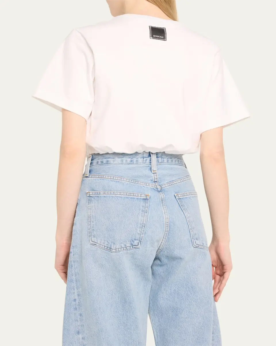 SIMKHAI Jojo Cropped Short-Sleeve Cotton T-Shirt | Thumbnail 3