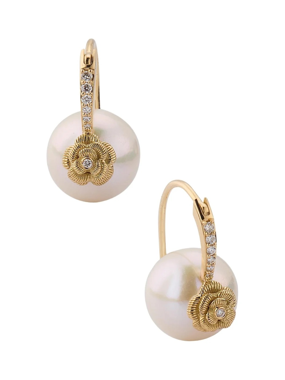 14K Gold & Diamond Rose Pearl Earrings