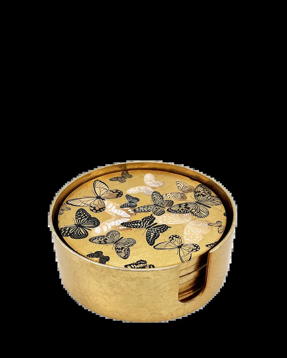 Nomi K Gold Leaf Butterflies Lacquer Coasters, Set of 6 | Thumbnail 2 Nomi K Gold Leaf Butterflies Lacquer Coasters, Set of 6 | Thumbnail 2