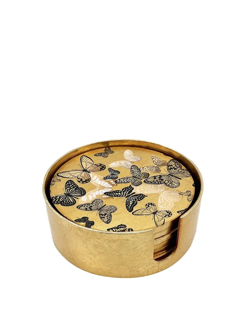 Nomi K Gold Leaf Butterflies Lacquer Coasters, Set of 6
