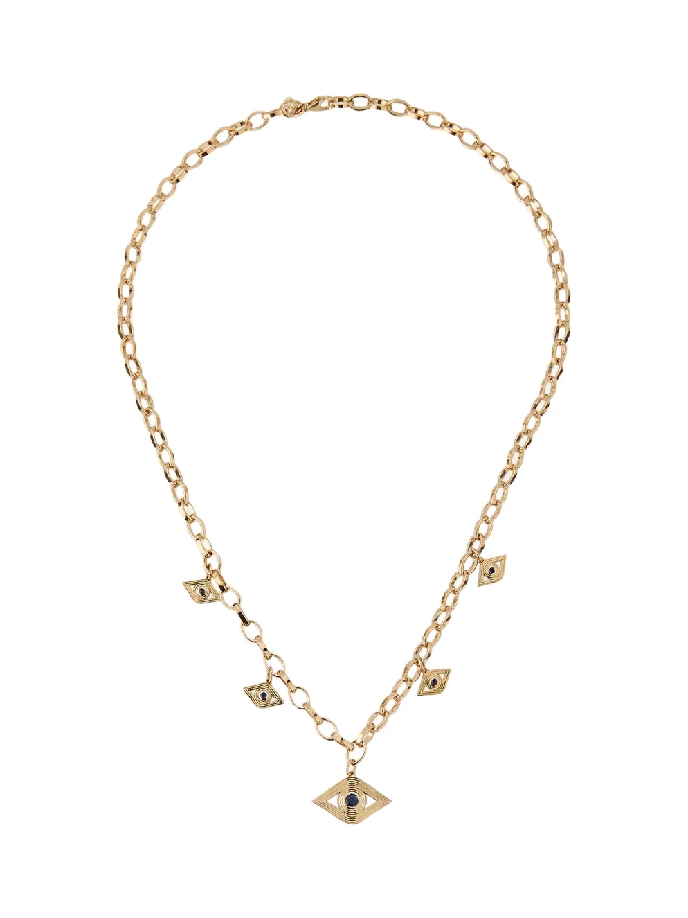 14K Sapphire Fluted Evil Eye Charm Necklace