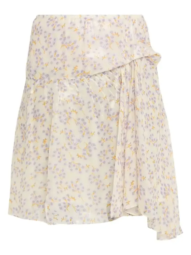 Floral-Print Metallic Silk Gathered Skirt Floral-Print Metallic Silk Gathered Skirt