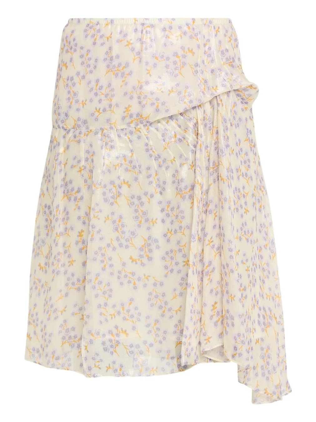 Floral-Print Metallic Silk Gathered Skirt